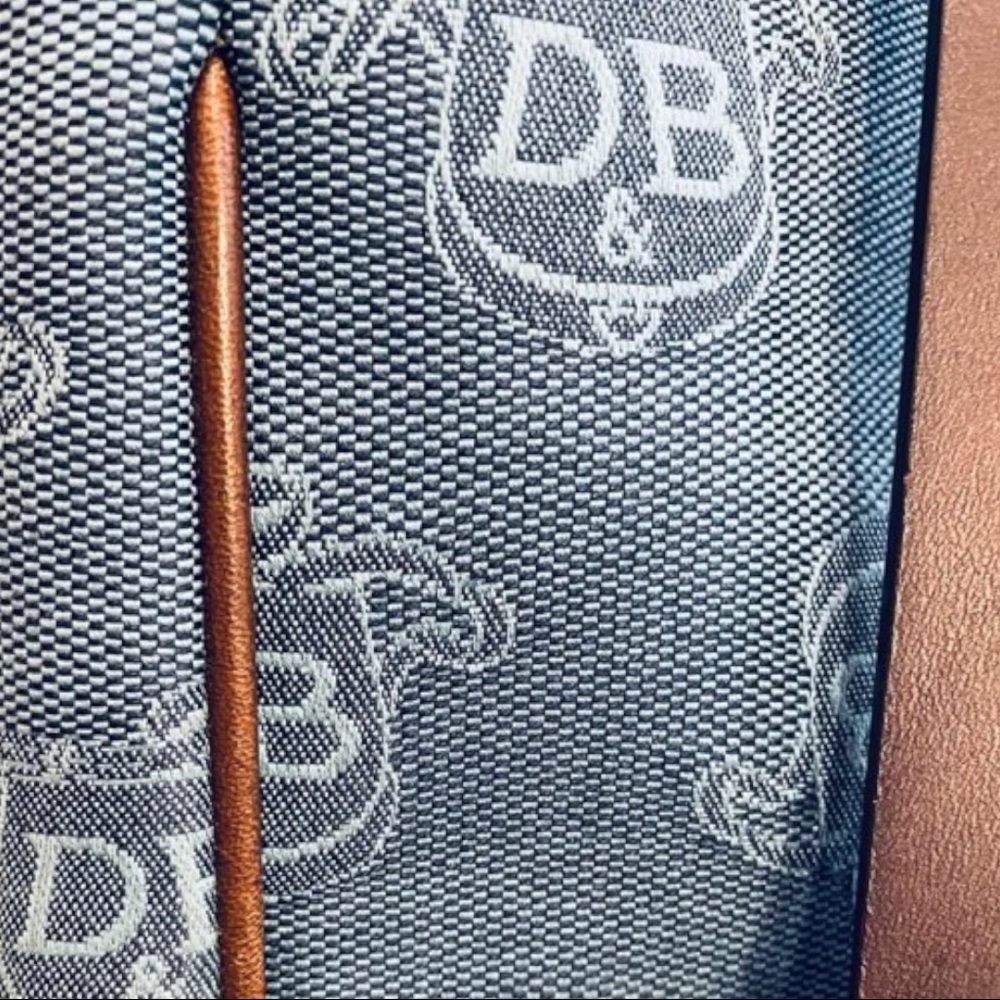 Dooney & Bourke Bag Large Logo Denim Blue Brown Canvas Leather Tote - Picture 8 of 11